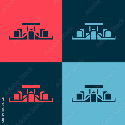 Pop art Formula 1 racing car icon isolated on color background. Vector Illustration.