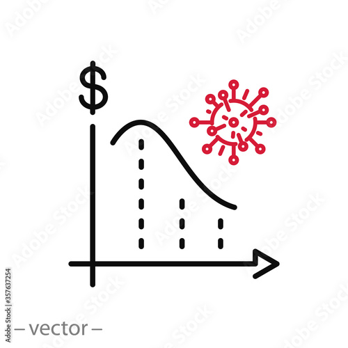 global financial crisis icon, stock market recession, business problem, thin line symbol on a white background- editable stroke vector illustration eps10