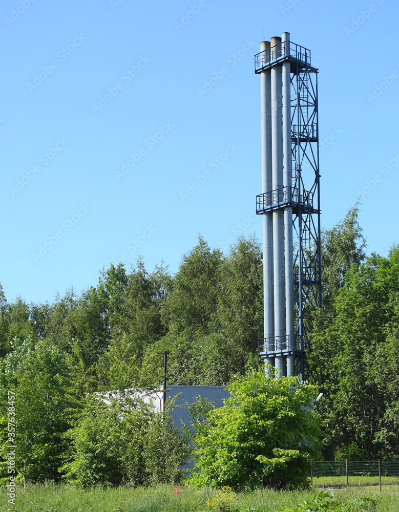 Obraz premium Gas electric substation with high pipes