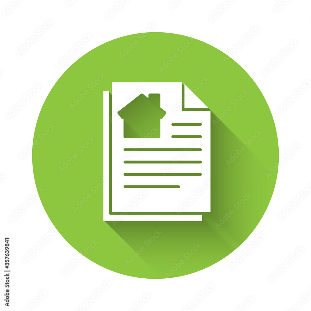 White House contract icon isolated with long shadow. Contract creation service, document formation, application form composition. Green circle button. Vector Illustration. White House contract icon isolated with long shadow. Contract creation service, document formation, application form composition. Green circle button. Vector Illustration.