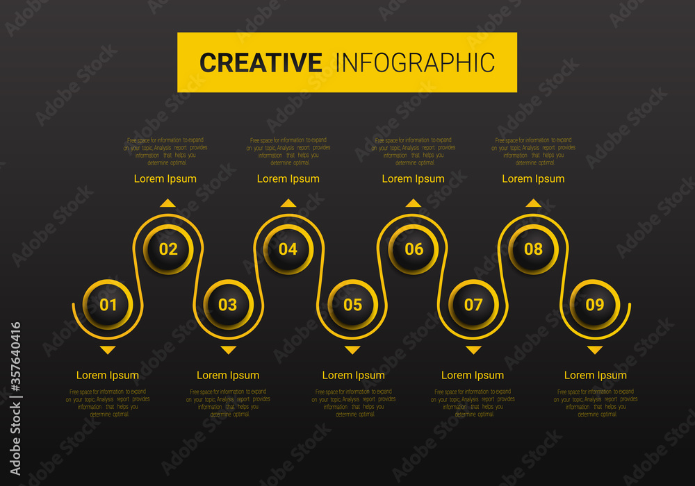 Naklejka premium Presentation business infographic template, Abstract infographics number options template with 9 steps. Vector illustration.