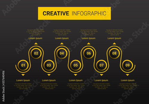 Presentation business infographic template, Abstract infographics number options template with 9 steps. Vector illustration.