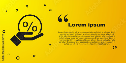 Black Discount percent tag icon isolated on yellow background. Shopping tag sign. Special offer sign. Discount coupons symbol. Vector Illustration.