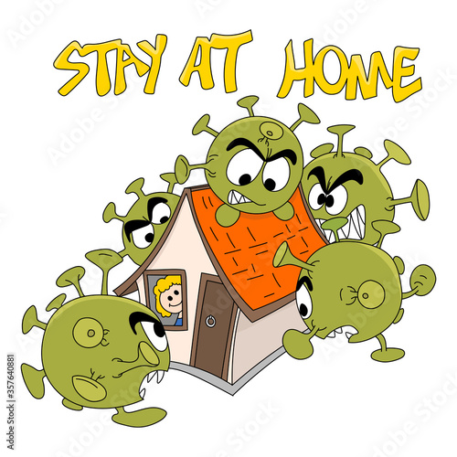 Cartoon people staying at home to be safe from corona virus vector illustration