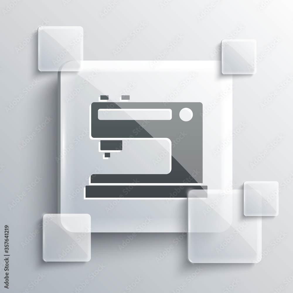 Grey Sewing machine icon isolated on grey background. Square glass panels. Vector Illustration. Grey Sewing machine icon isolated on grey background. Square glass panels. Vector Illustration.