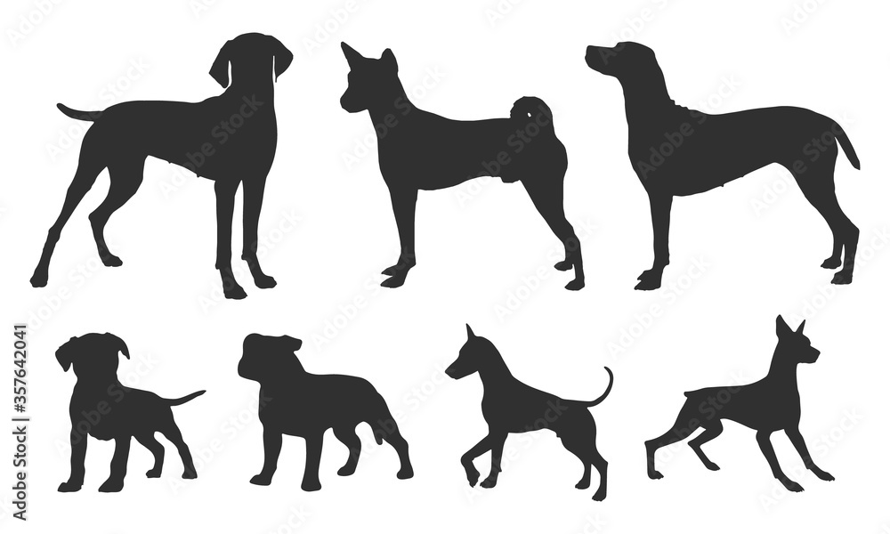 Set of dogs silhouettes on white background isolated vector
