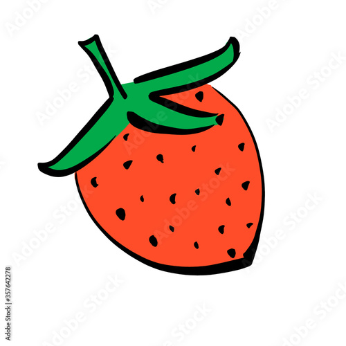 Drawn red strawberries with a black outline. illustration of a healthy berry sketch-fresh raw strawberries for print, Internet, mobile devices and infographics, isolated on a white background.