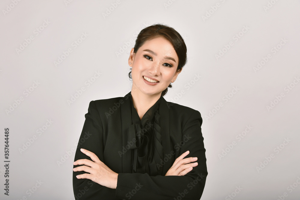 Confident business asian woman isolated in studio shot, Portrait of professional working people with copy space.