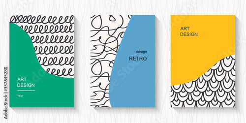 Set of vector modern colorful abstract covers with doodle texture. Can be used for your designs for business cards  invitations  gift cards  flyers  brochures  banners with a place for text.