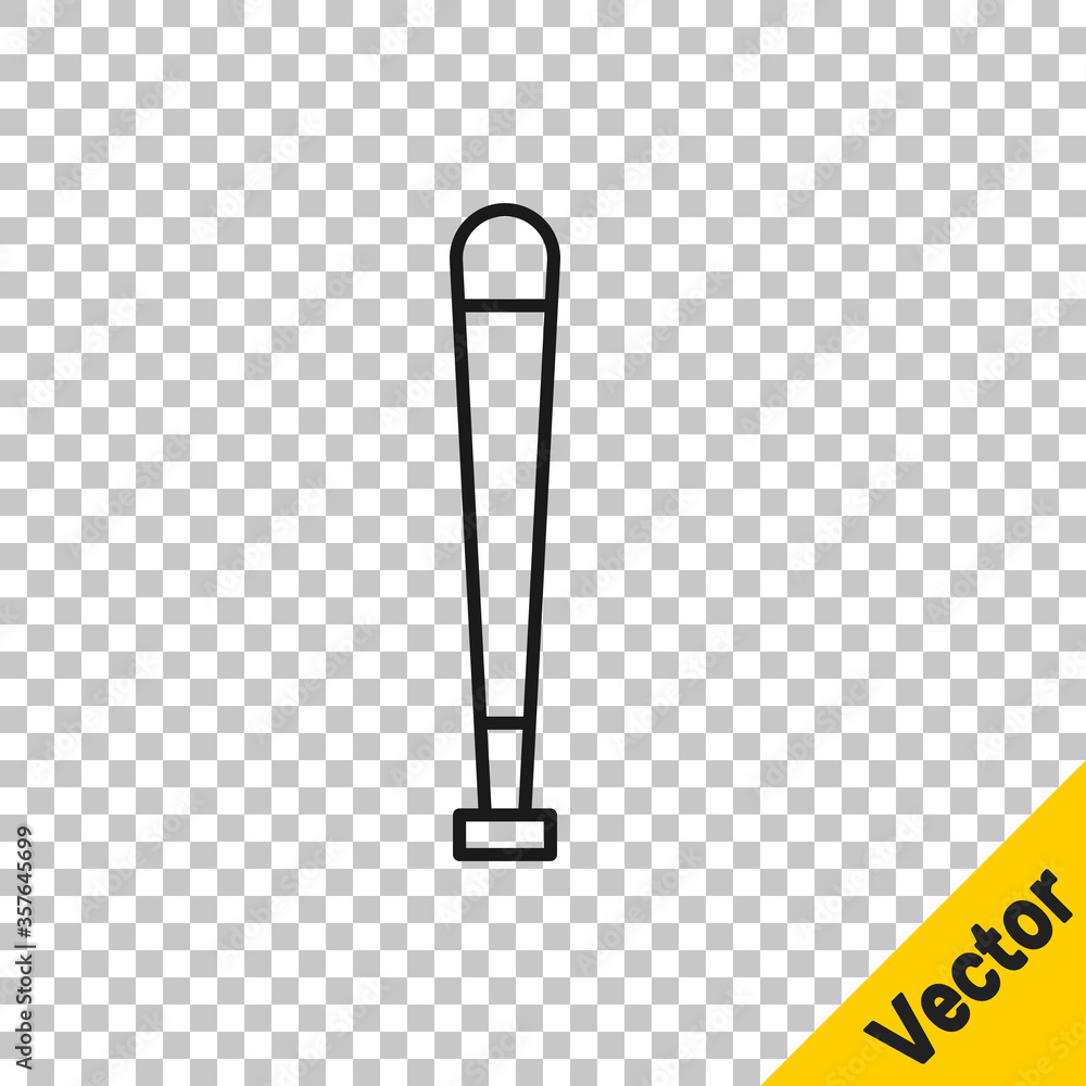 Black line Baseball bat icon isolated on transparent background. Sport equipment. Vector Illustration. Black line Baseball bat icon isolated on transparent background. Sport equipment. Vector Illustration.