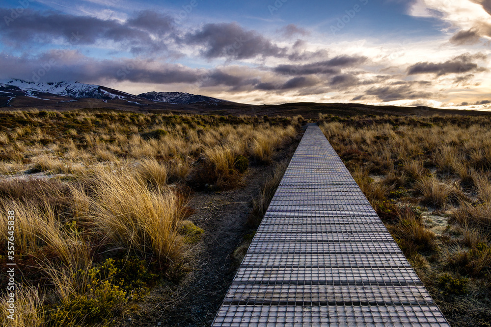 Wooden path in Tongariro National Park