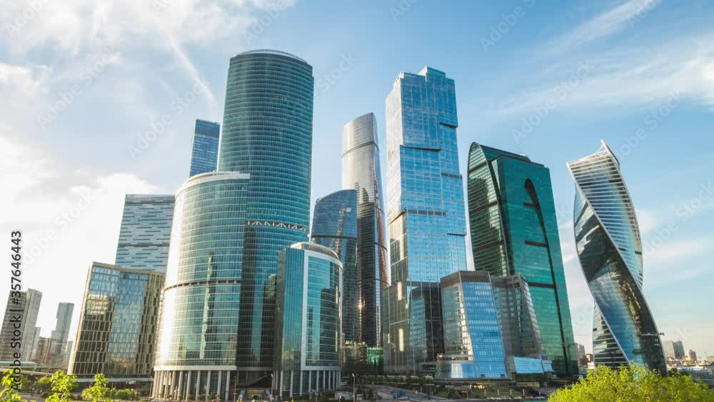 Moscow city skyscrapers time lapse. Day to night hyper lapse UHD 4K 60fps Moscow city skyscrapers time lapse. Day to night hyper lapse UHD 4K 60fps
