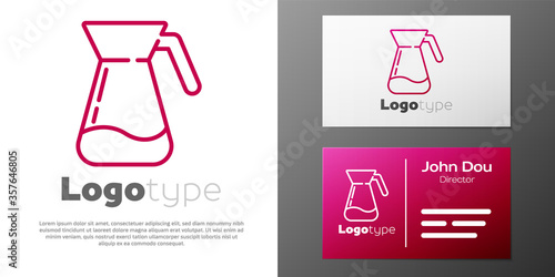 Logotype line Jug glass with water icon isolated on white background. Kettle for water. Glass decanter with drinking water. Logo design template element. Vector Illustration.