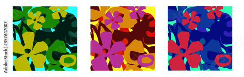 Florales Muster, grün-blau, pink-orange, blau-rot