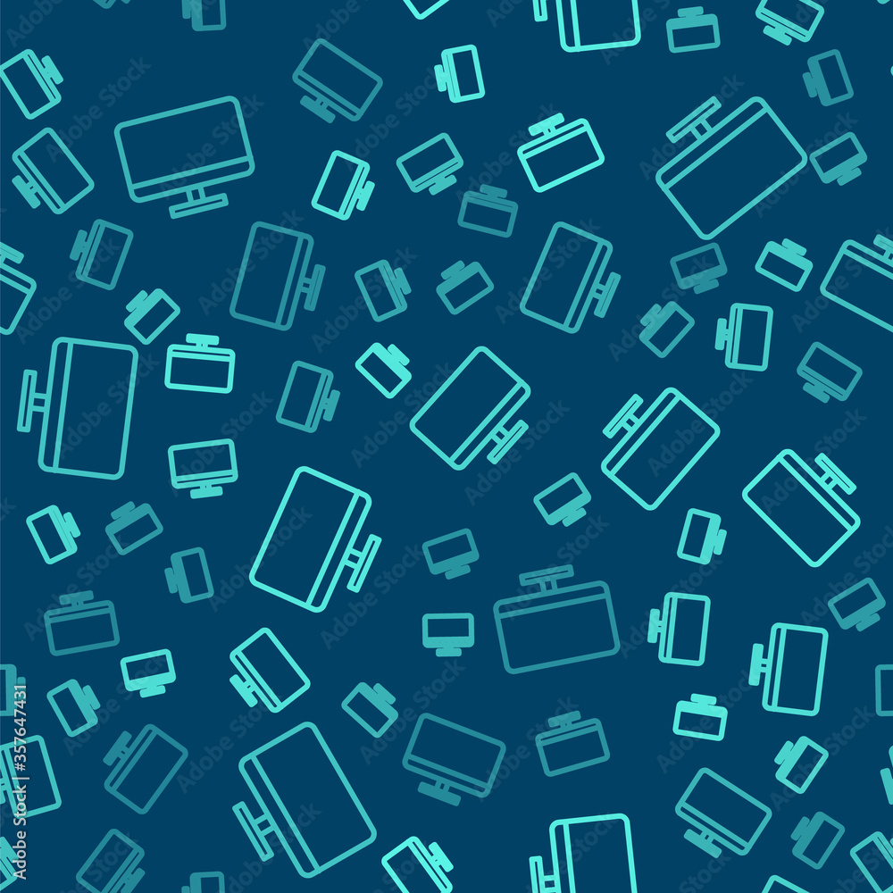 Green line Computer monitor screen icon isolated seamless pattern on blue background. Electronic device. Front view. Vector Illustration. Green line Computer monitor screen icon isolated seamless pattern on blue background. Electronic device. Front view. Vector Illustration.