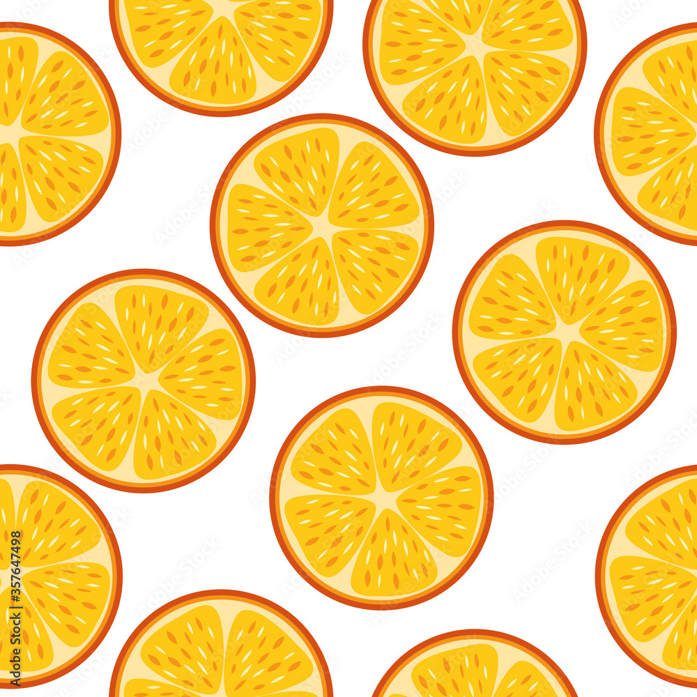 oranges seamless pattern in vector flat style, bright juicy fruit background