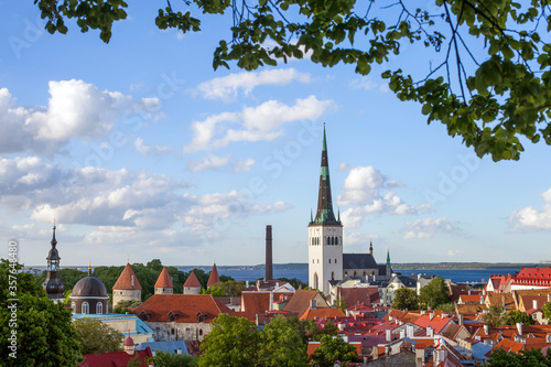 The red roofs of old town and st. Olaf church, Tallinn, Estonia
