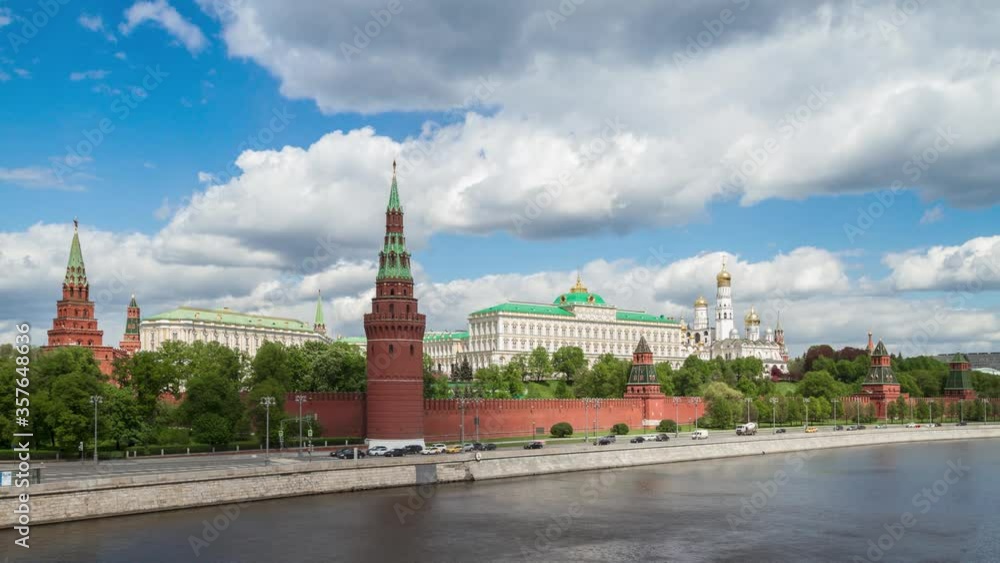 Kremlin, Moscow, Russia. Time lapse 4K Moscow News background. Best view of the Kremlin from a bridge over the Moscow River. Version 25 fps Kremlin, Moscow, Russia. Time lapse 4K Moscow News background. Best view of the Kremlin from a bridge over the Moscow River. Version 25 fps