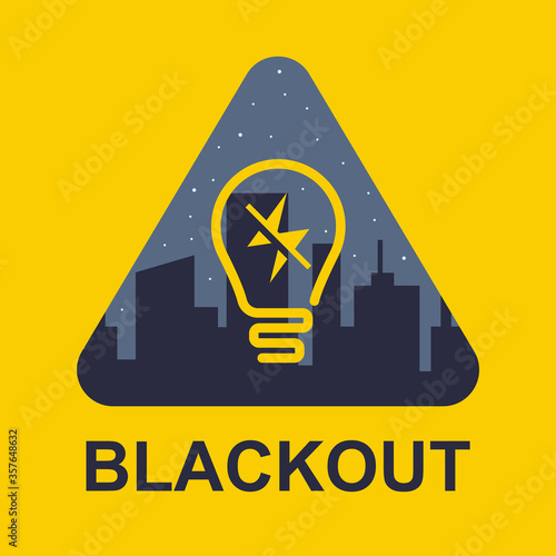 blackout icon on a yellow background. power outage in a big city. flat vector illustration.