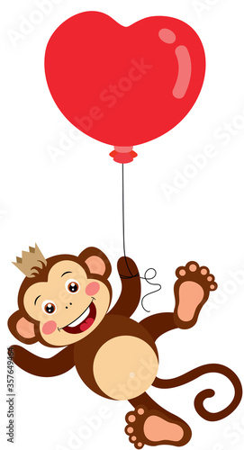 King monkey flying with heart balloon 