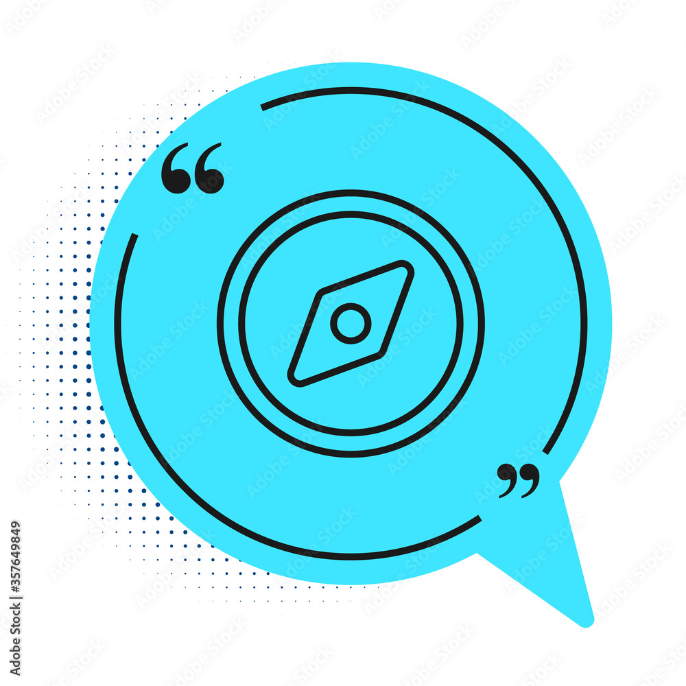 Black line Compass icon isolated on white background. Windrose navigation symbol. Wind rose sign. Blue speech bubble symbol. Vector Illustration. Black line Compass icon isolated on white background. Windrose navigation symbol. Wind rose sign. Blue speech bubble symbol. Vector Illustration.