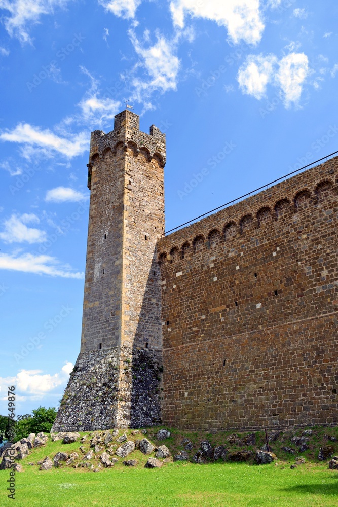 external view of the medieval fortress of Montalcino in Siena, Tuscany in Italy. The Sienese town is known for the production of the famous Brunello di Montalcino wine