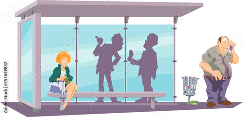 People at bus stop. Stock Illustration