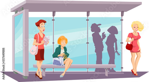 People at bus stop. Stock Illustration