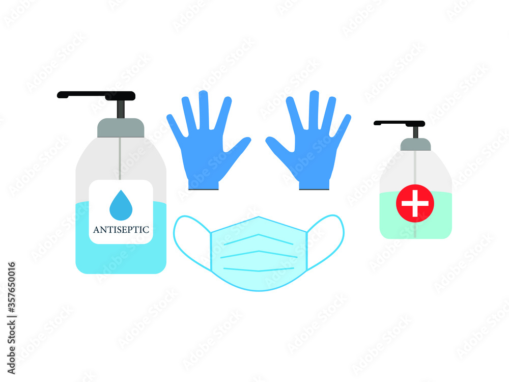 Coronavirus sterilization kit. Medical mask, gloves, antiseptic.
