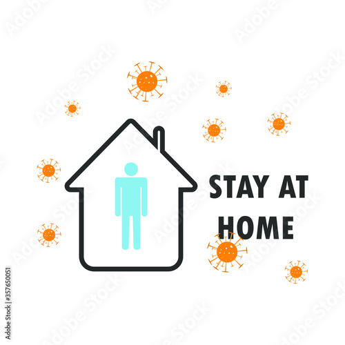 Stay at home. Coronavirus defensive campaign or measure, COVID 19. Stay home, quote text, hash tag, or hashtag. Coronavirus, COVID 19, protection logo.