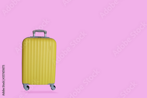 Suitcase with luggage for flight isolated on background with clipping path