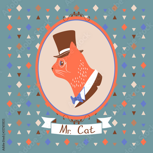 Vintage cat portrait in topper