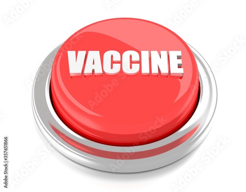 VACCINE on red push button. 3D illustration. Isolated background.