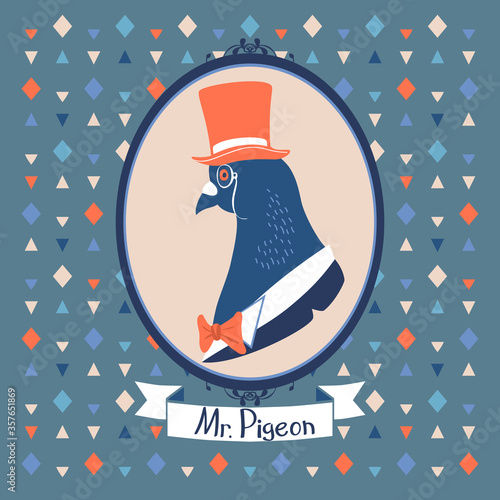 Vintage pigeon portrait in topper