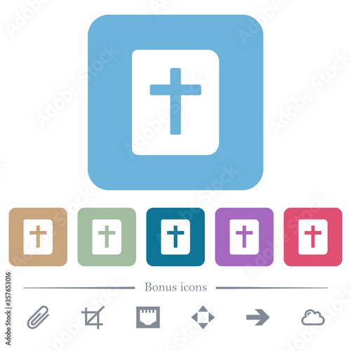 Holy bible flat icons on color rounded square backgrounds
