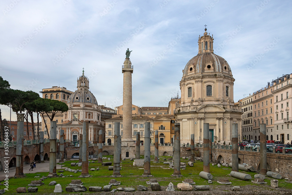 Fototapeta premium Trajan's column and Ruins of Trajan's Forum, Rome, Italy