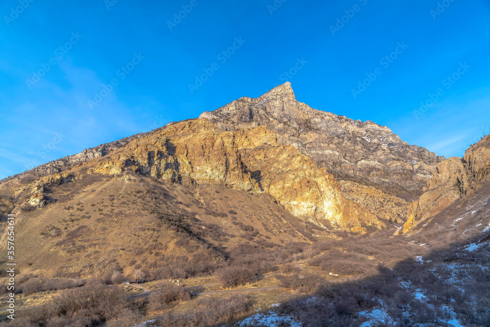 Nature landscape of rocky mountain terrain and blue sky in Provo Canyon Utah