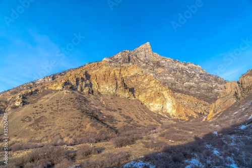 Nature landscape of rocky mountain terrain and blue sky in Provo Canyon Utah