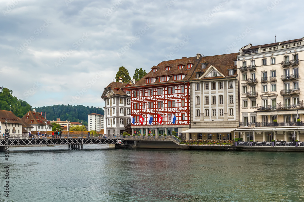 Embankment of Reuss river in Lucerne, Switzerland