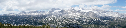 Panorama of the winter mountain landscape with high alpine peaks. Dachstein. Austria © kelifamily