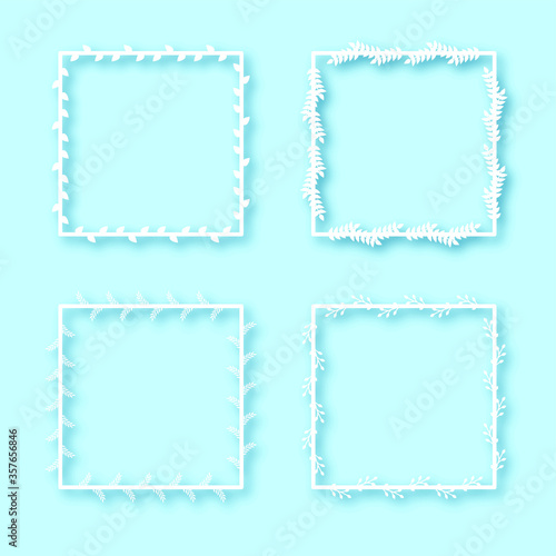 Set Abstract Collection Square Floral Frame Paper Cut Vector Design Ornamental Background