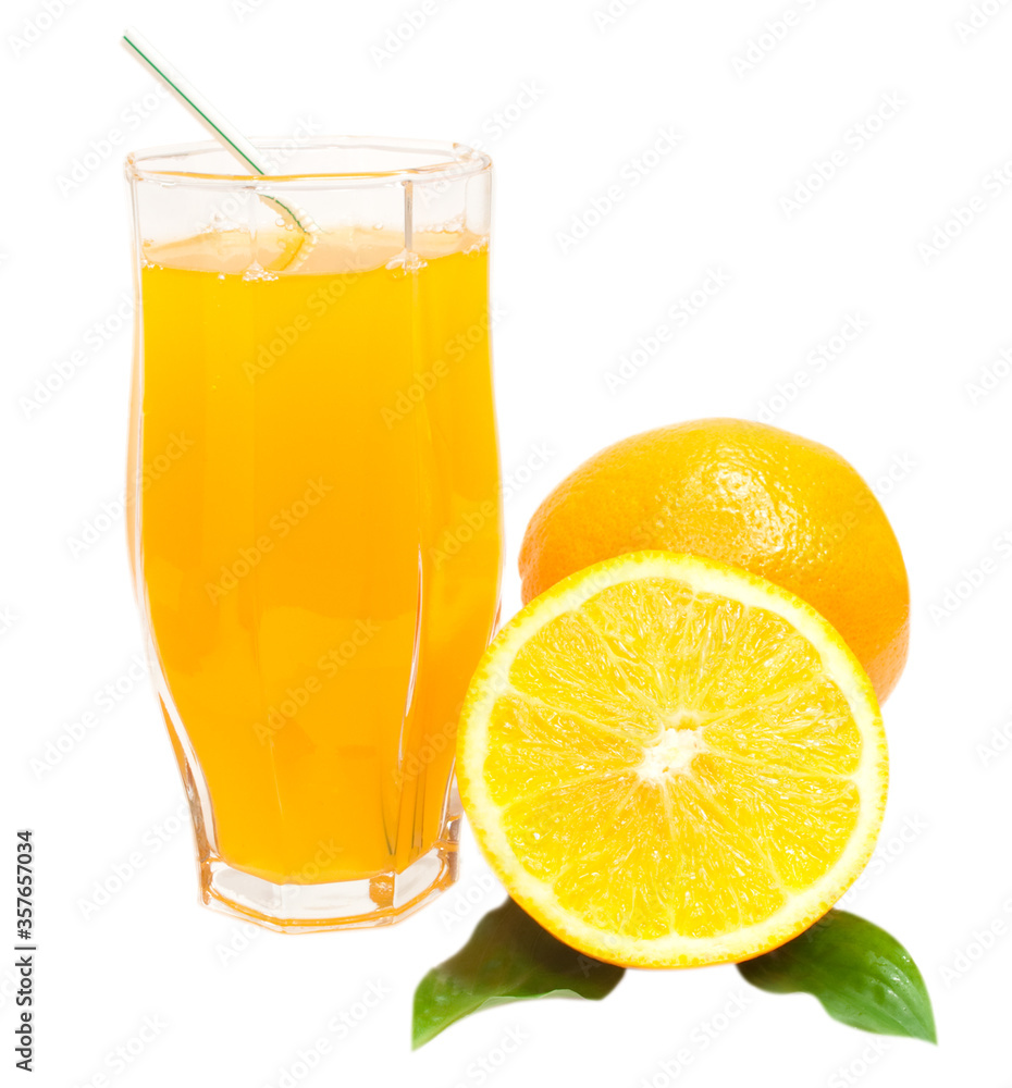 sliced oranges with glass of orange juice isolated on white background sliced oranges with glass of orange juice isolated on white background
