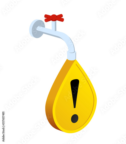 Water outages. Water tap with water drop of yellow sign. Design for web news and warning people.