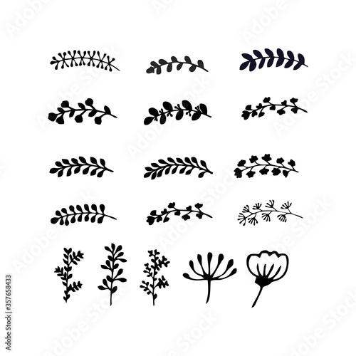 Set of hand-draw vector floral elements with leaves and flowers. Easy to edit and change colors. Spring or summer design for invitation, wedding or greeting cards