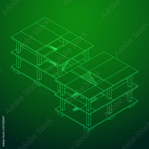 Building under construction. Build house construct in process. Wireframe low poly mesh vector illustration