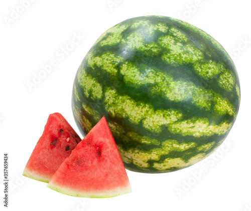 juicy watermelon and its part isolated on white background