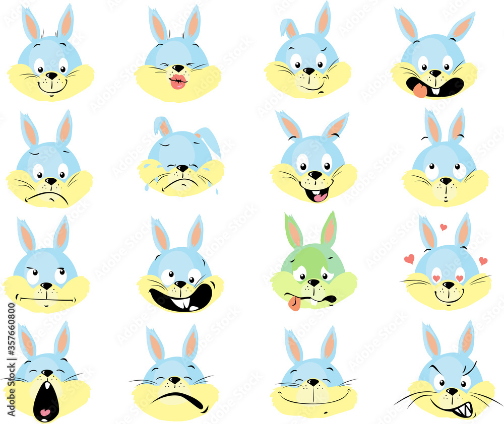Rabbit Emoticon - Simple Fat Design Vector Illustration Set