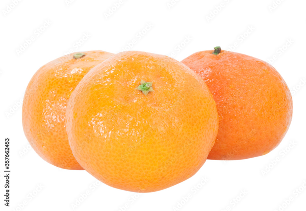 three tangerines isolated on white background
