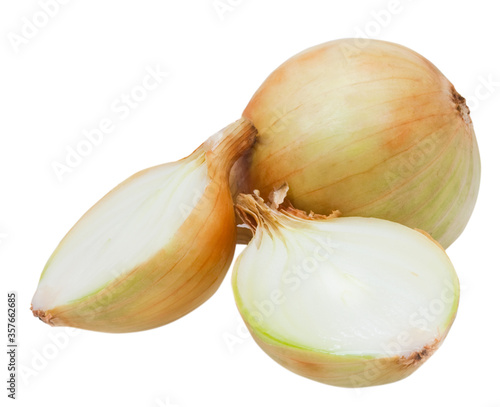sliced onion isolated on white background