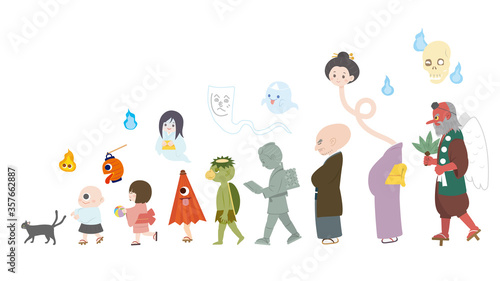 百鬼夜行 かわいい妖怪のイラスト